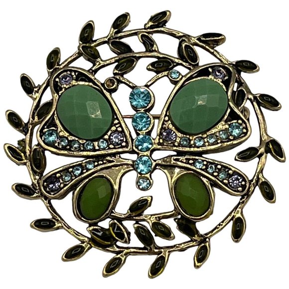 Monet Jewelry - Vtg Monet Multi Colored Rhinestones & Green Faceted Cabochons Butterfly Brooch